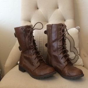 Brown Faux Leather Combat Boots!